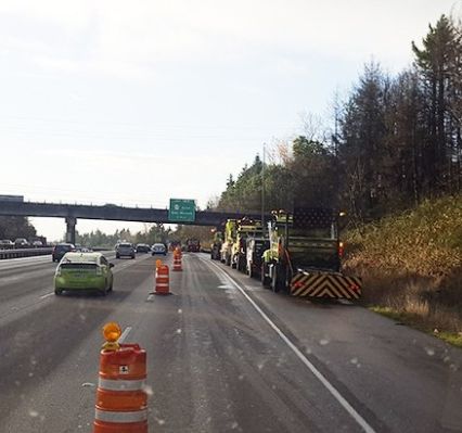 Traffic control workers on a highway