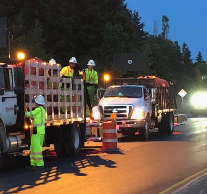 Road work crew on a highway